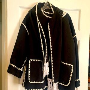 Toteme copy black jacket with white trim and matching scarf. Size Large